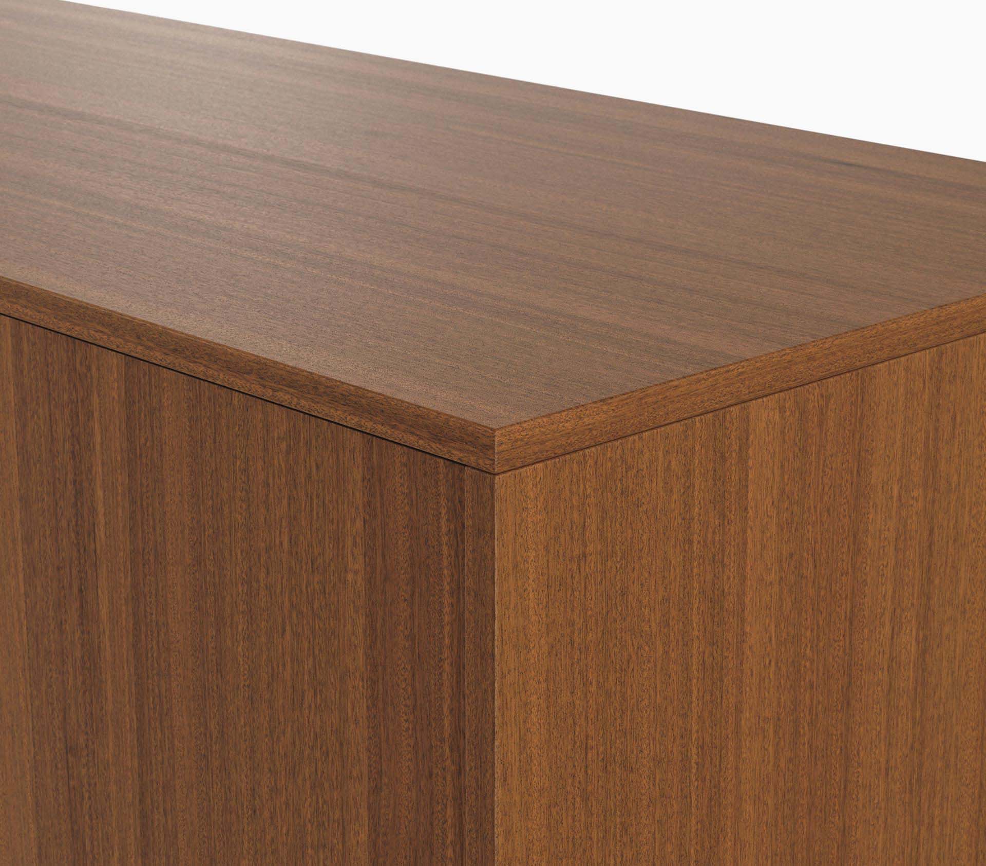 Edge detail on a JD Credenza in natural quarter cut walnut